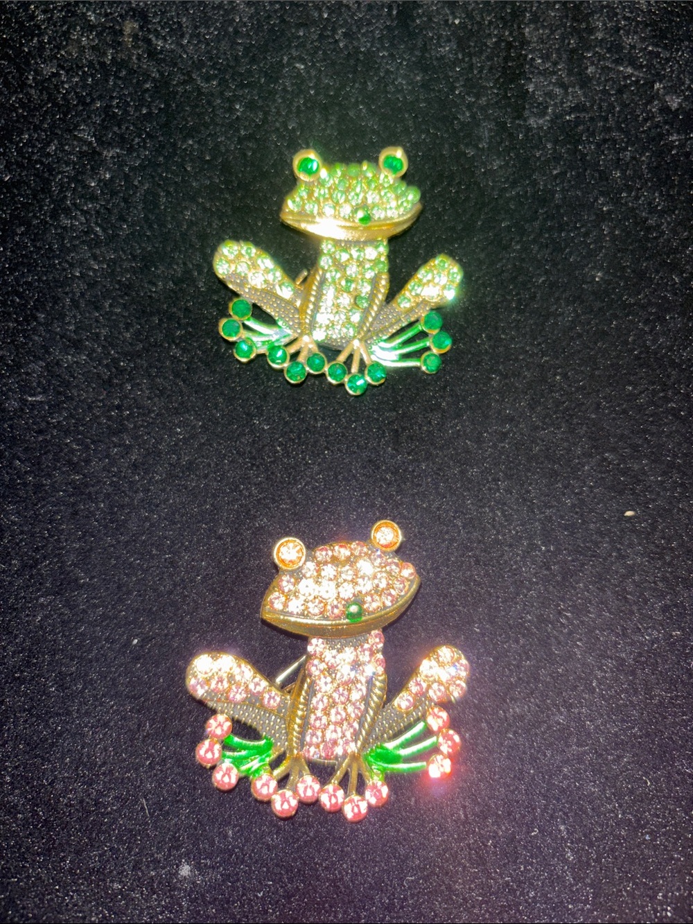 New Sparkling Frog Pin Set in Green and Pink